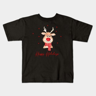 Happy holidays rudolph reindeer in watercolor Kids T-Shirt